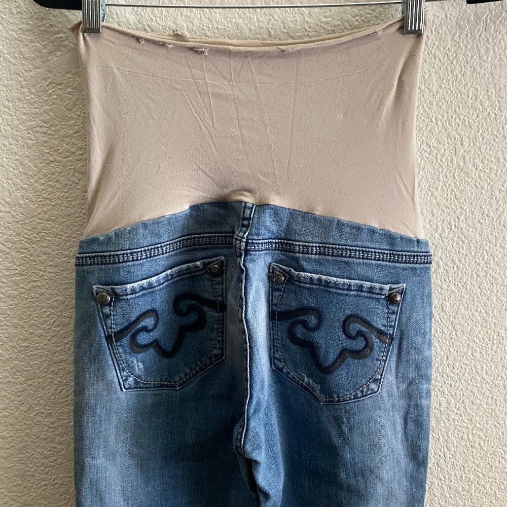Y2K ReRock Express Flare A Pea In The Pod Maternity Jeans Small Distressed VTG